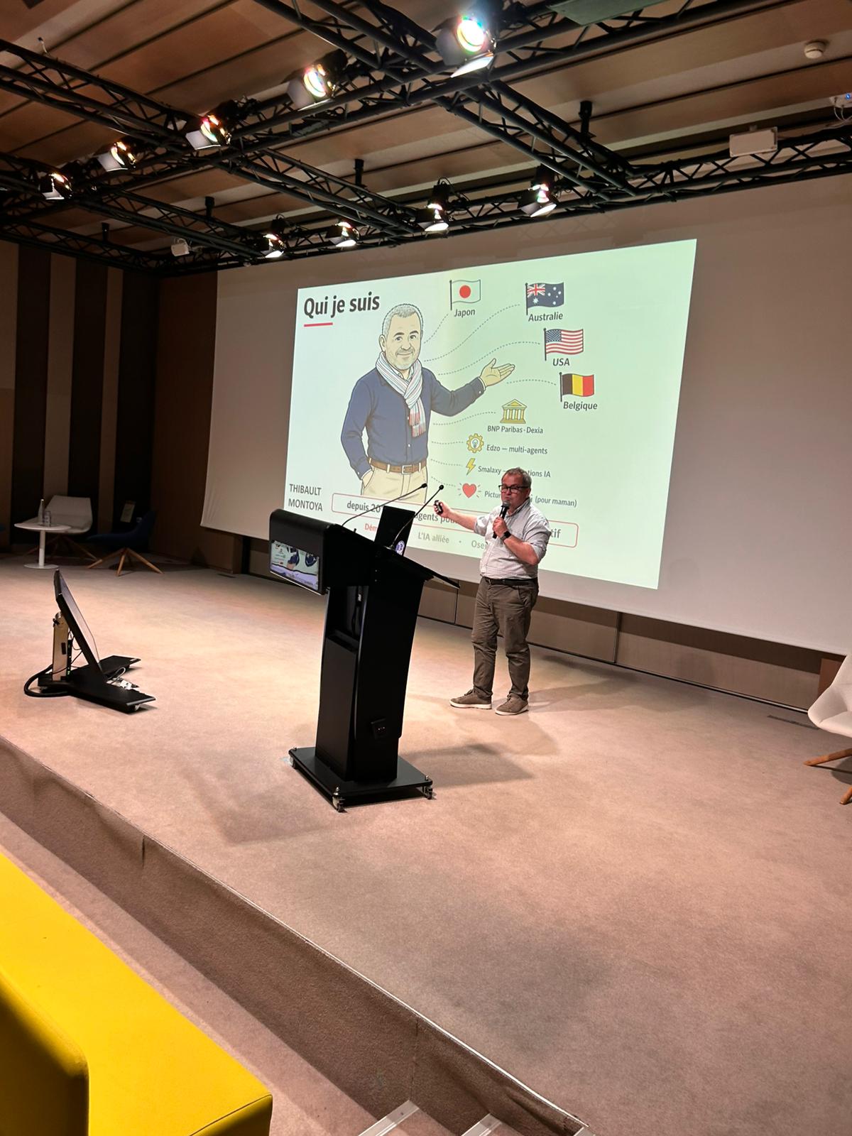 Thibault Montoya delivering an AI keynote at Société Générale